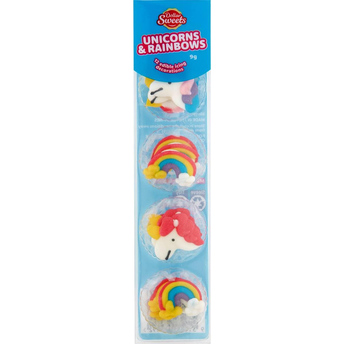 Dollar Sweets Icing Decorations Unicorn & Rainbow 12 Pack Woolworths