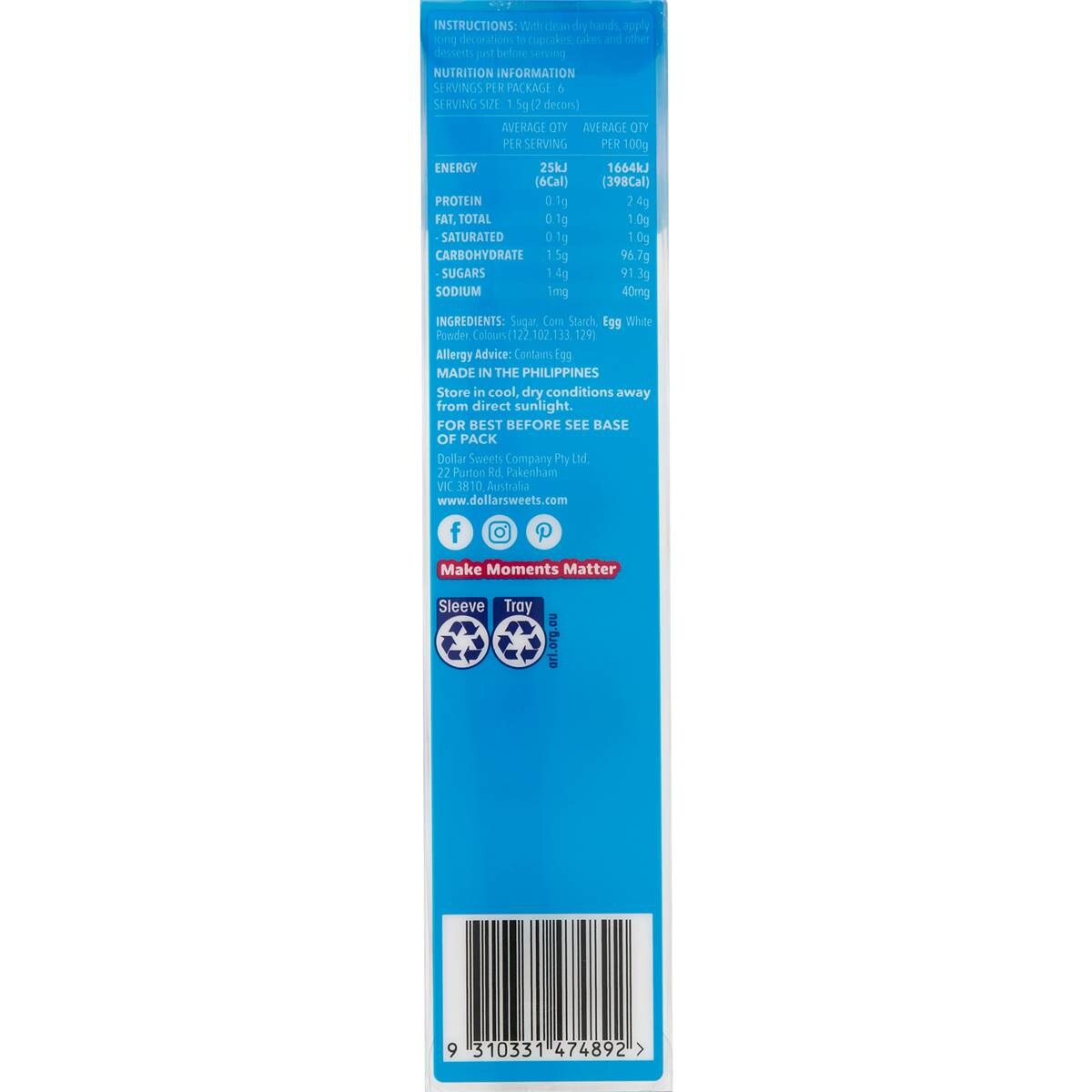 Dollar Sweets Icing Decorations Unicorn & Rainbow 12 Pack Woolworths