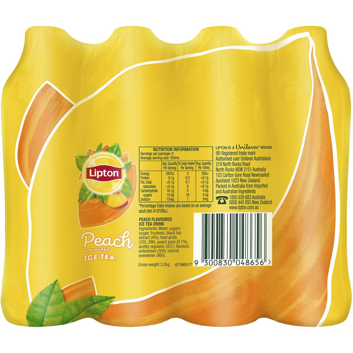 Lipton Ice Tea Peach Tea Iced Tea Multipack 350ml X 8 Pack Woolworths