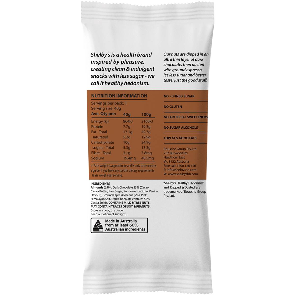 Shelby's Almonds Dark Chocolate & Espresso 40g Woolworths