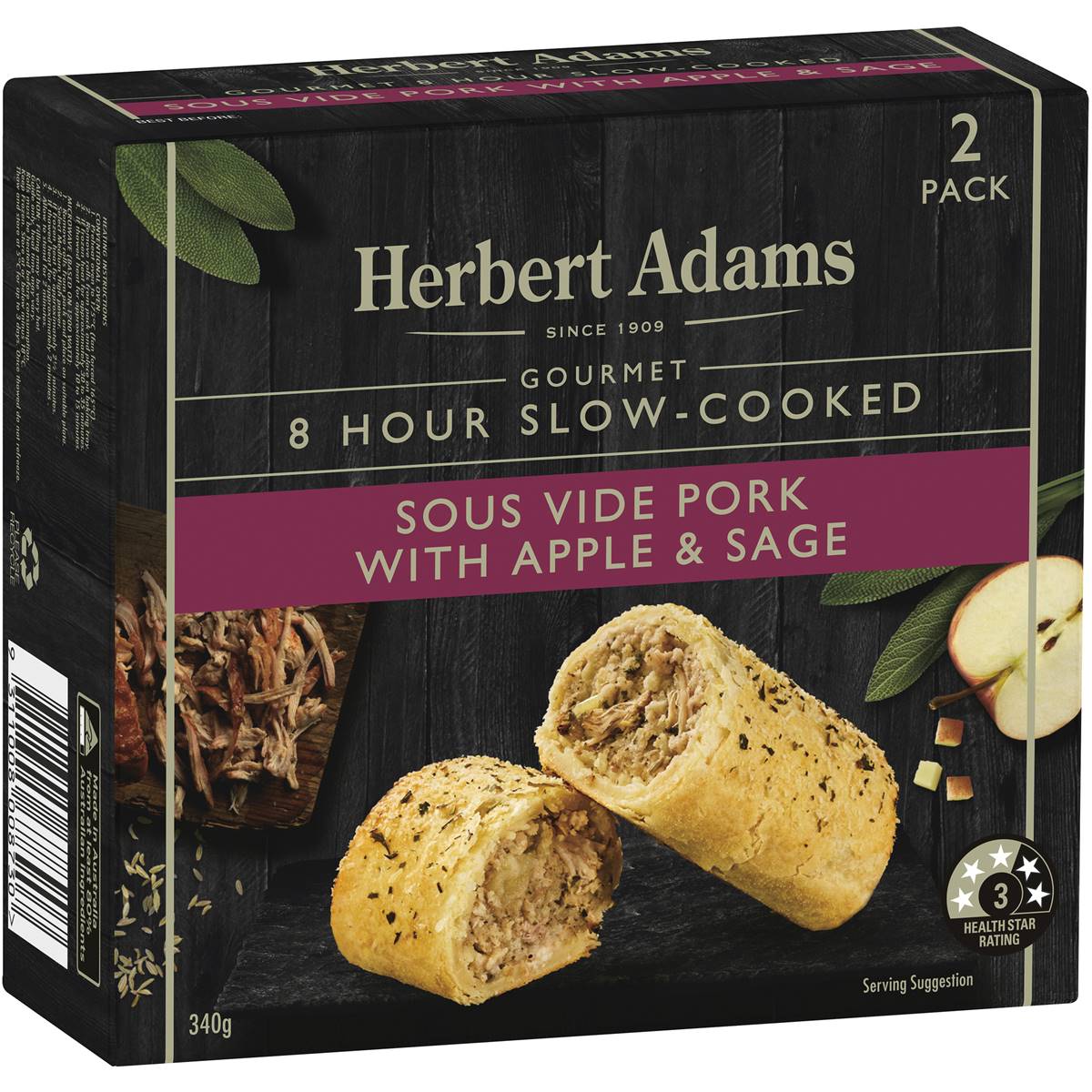 Herbert Adams Sausage Roll Pork Apple & Sage 2 Pack Woolworths