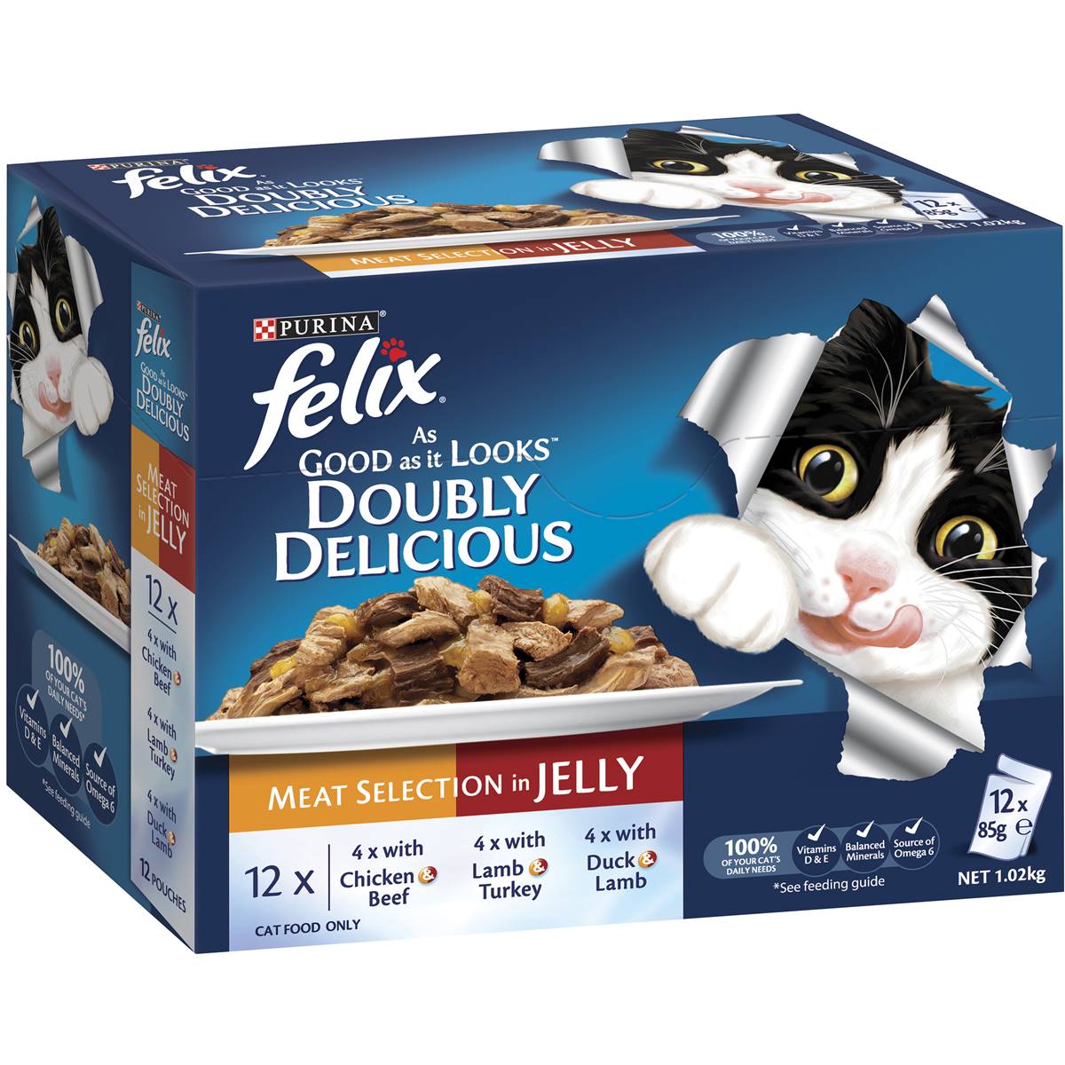Felix Adult Doubly Delicious Meat Selection Wet Cat Food 85g X12 Pack 