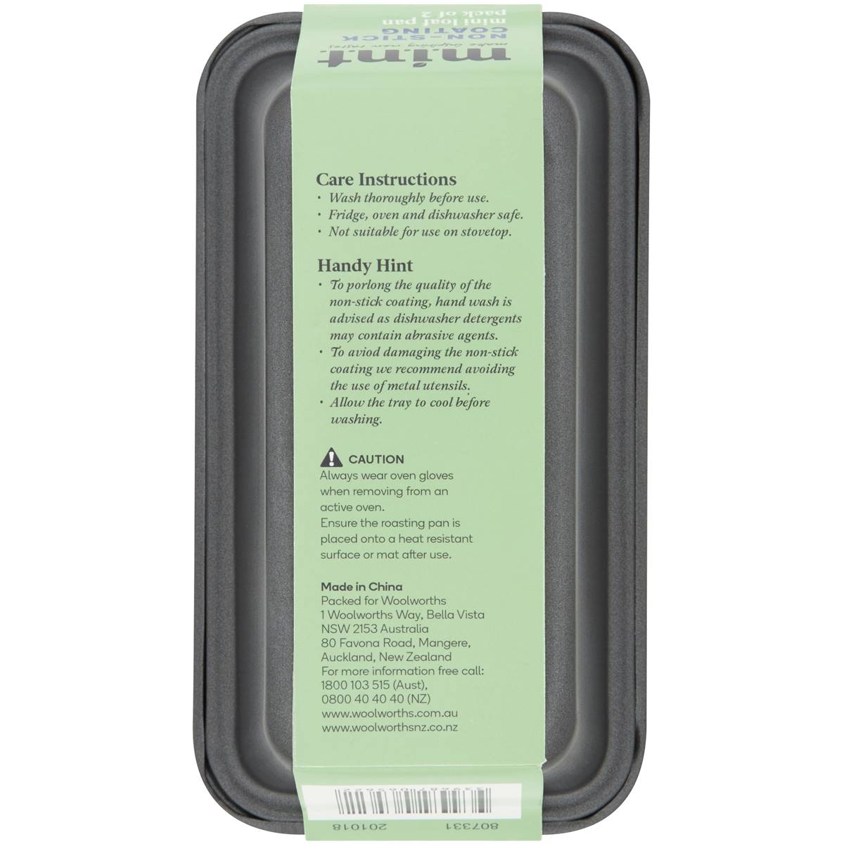 Mint Nonstick Coating Mini Loaf Pan 2 Pack Woolworths
