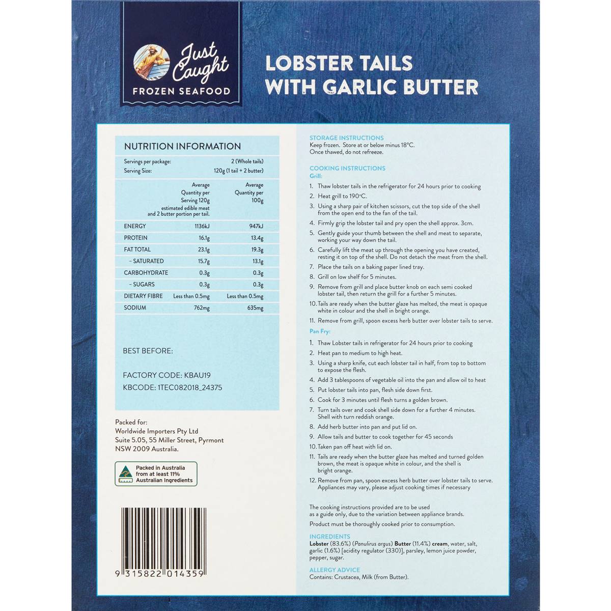 Just Caught Lobster Tails With Garlic Butter 275g Woolworths