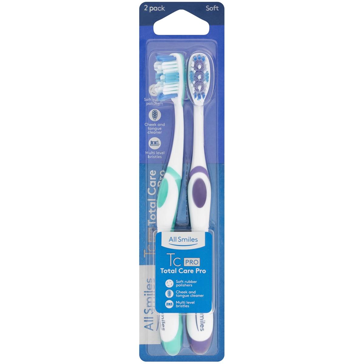 All Smiles Total Care Pro Toothbrush Adult Soft 2 Pack | Woolworths