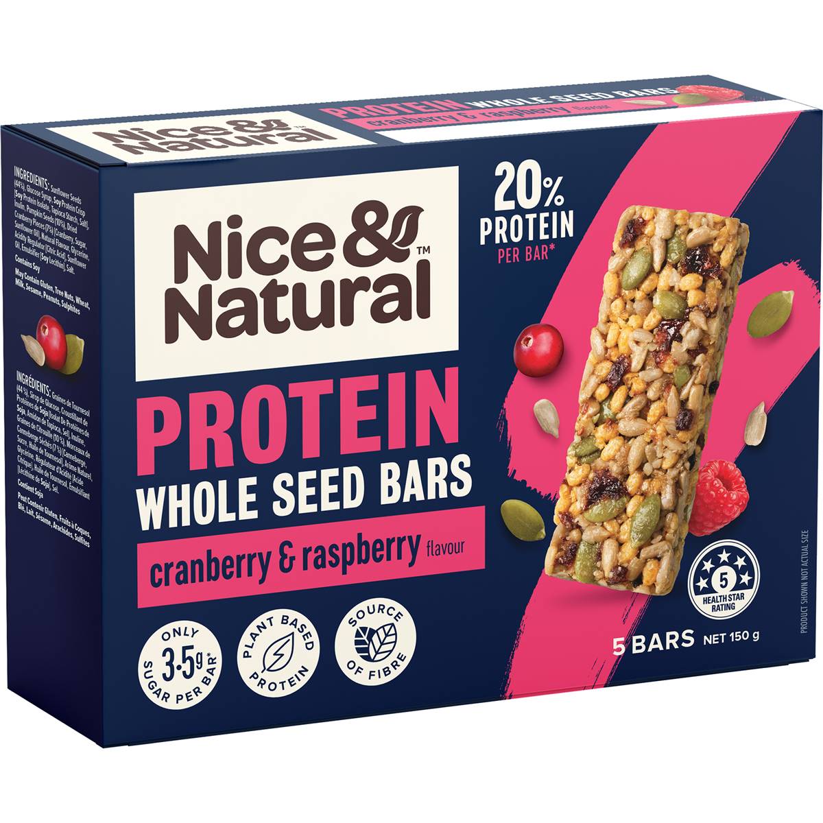 Nice And Natural Protein Wholeseed Bars Cranberry And Raspberry 5 Pack Woolworths 4984