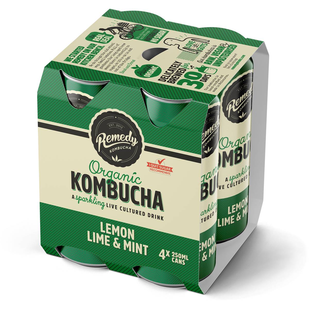 Remedy Lemon Lime Mint Kombucha 4 Pack Woolworths