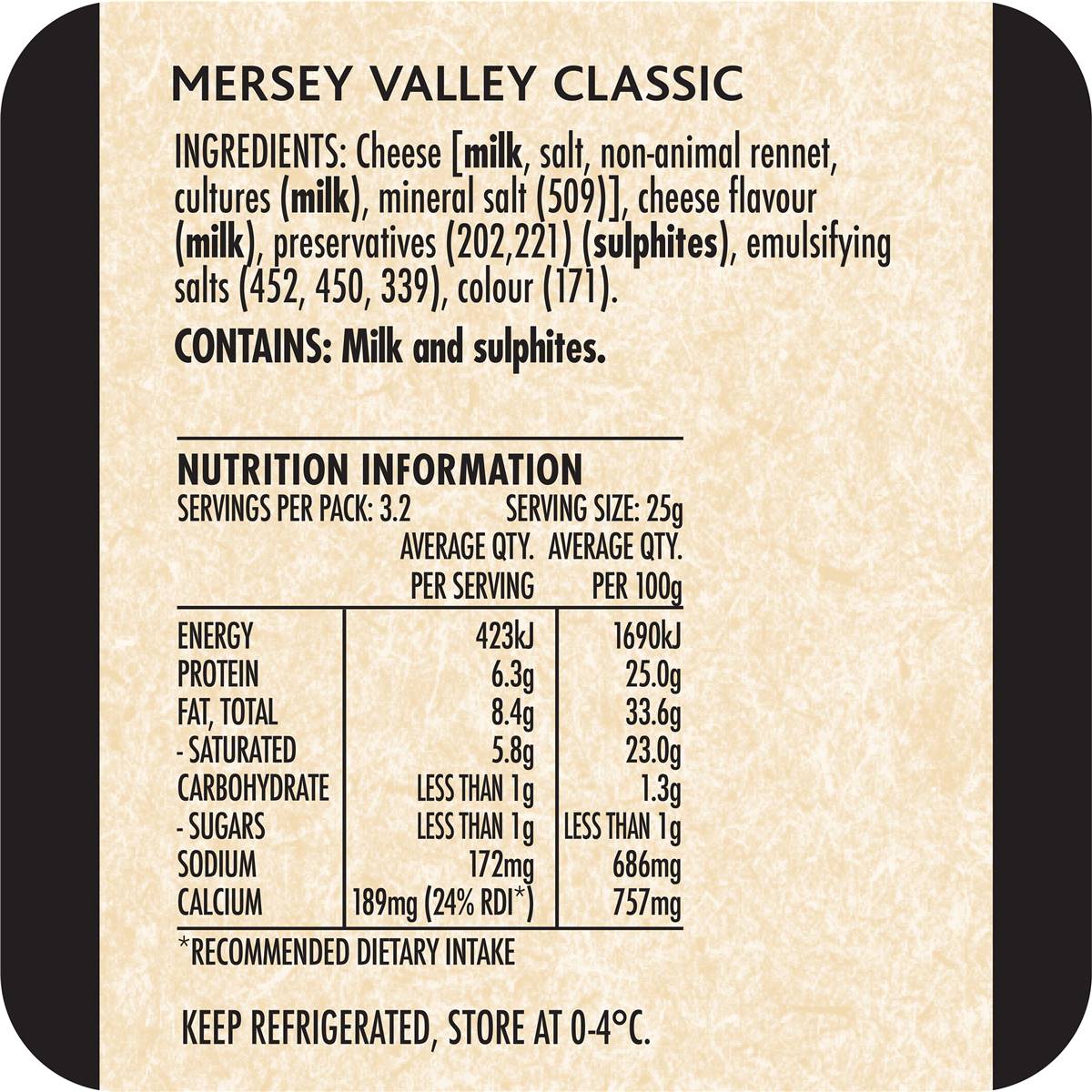 Mersey Valley Classic Cheese 80g Woolworths
