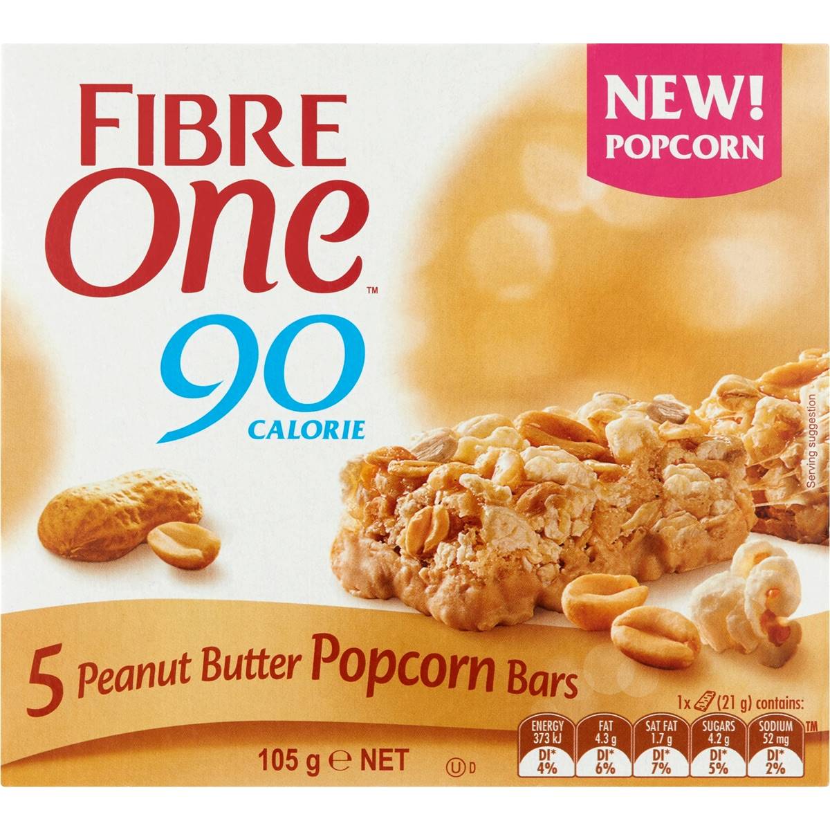 Fibre One Popcorn Bar Peanut 105g Woolworths