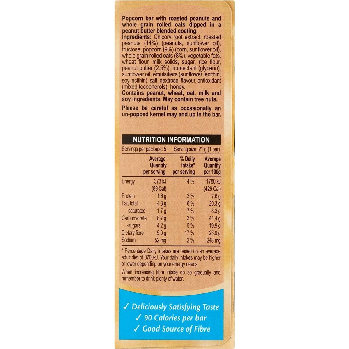 Fibre One Popcorn Bar Peanut 105g Woolworths