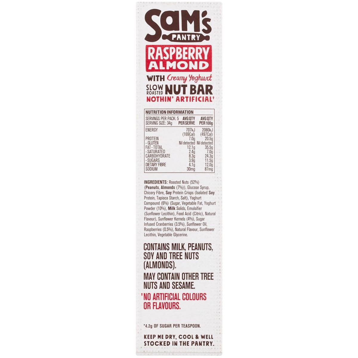 Sam's Pantry Raspberry Almond Nut Bar 5 Pack Woolworths