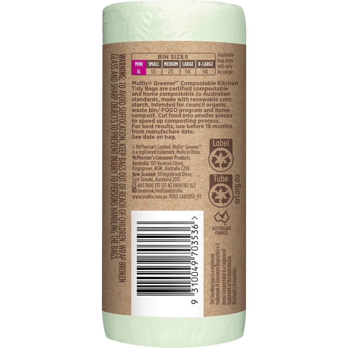 Multix Greener Mini Plant Based Compostable Bags 28 Pack Woolworths