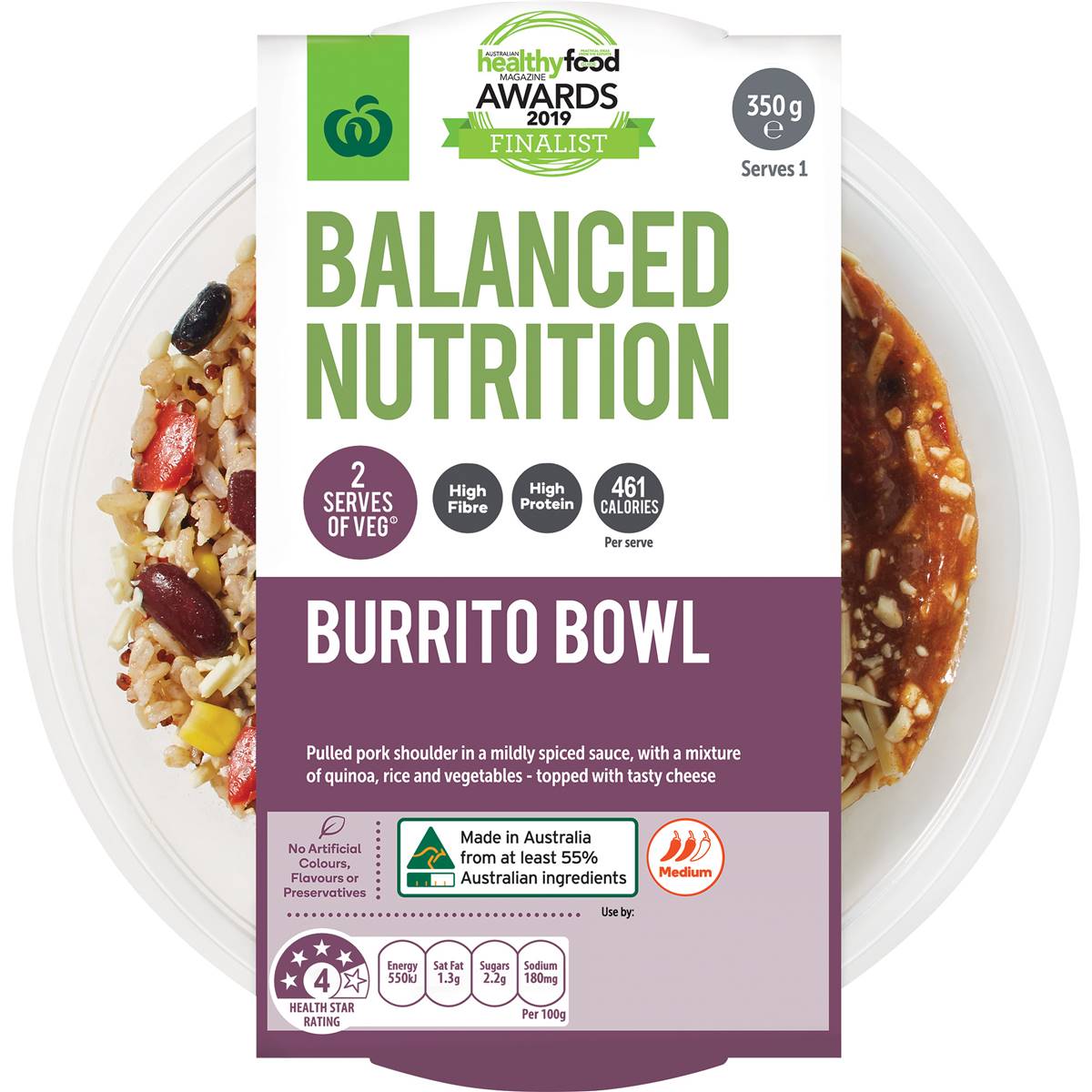 Woolworths Balanced Nutrition Burrito Bowl Chilled Meal 350g Woolworths
