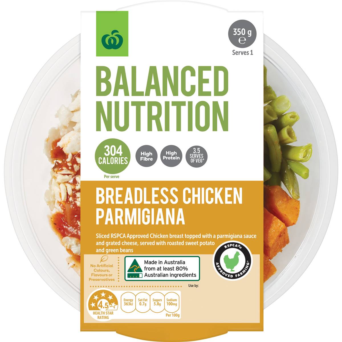 Woolworths Balanced Nutrition Chicken Parmigiana Chilled Meal 350g