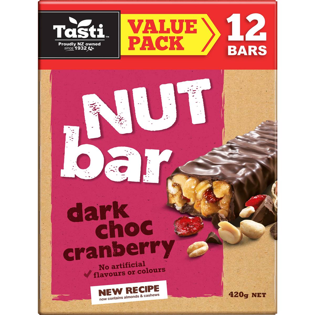 Tasti Nut Bar Dark Choc & Cranberry 420g Woolworths