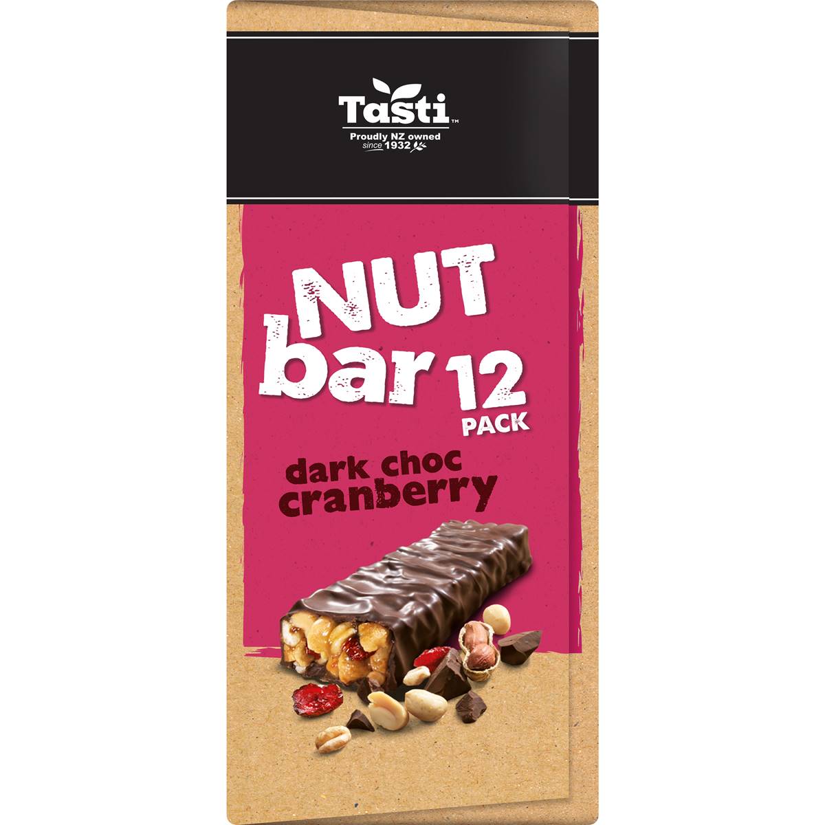 Tasti Nut Bar Dark Choc & Cranberry 420g Woolworths