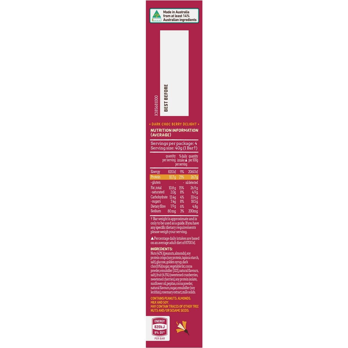 Be Natural Protein Nut Bar Dark Chocolate Berry Delight 160g Woolworths