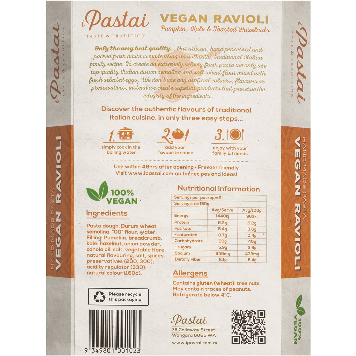 I Pastai Vegan Ravioli With Pumpkin Kale Roasted Hazelnut G Woolworths