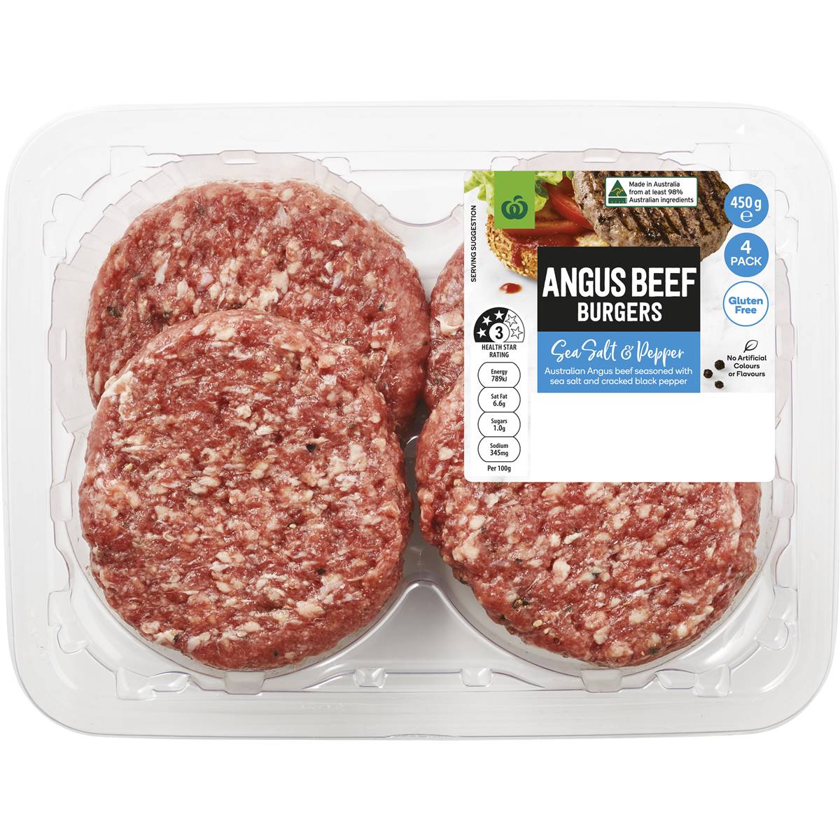 Woolworths Gourmet Angus Salt & Pepper Burger 250g Woolworths