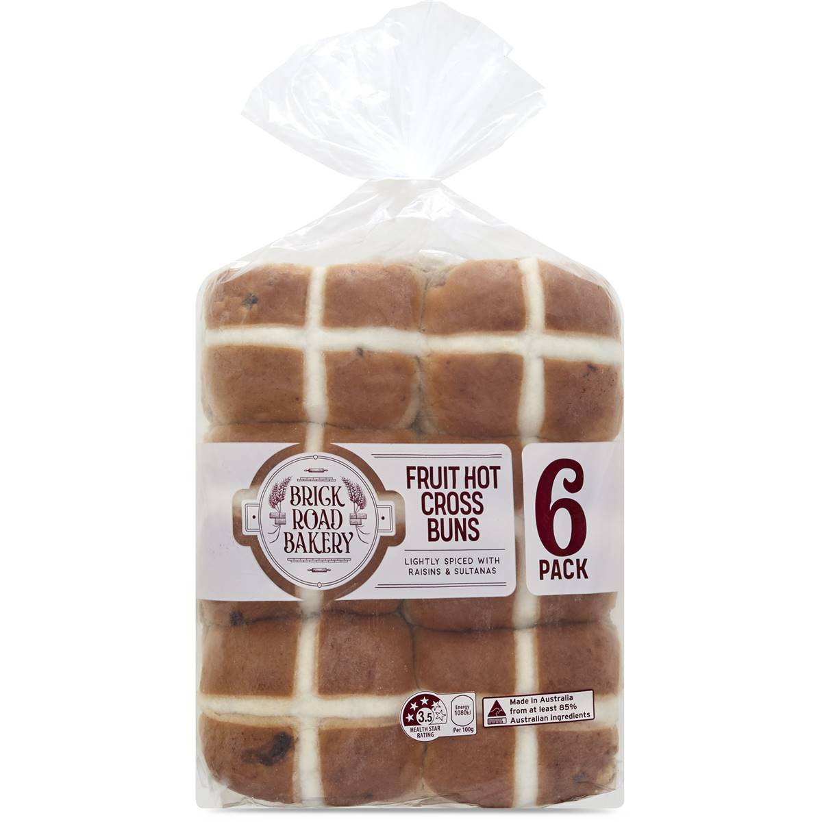 Brick Road Bakery Fruit Hot Cross Buns 6 Pack Woolworths
