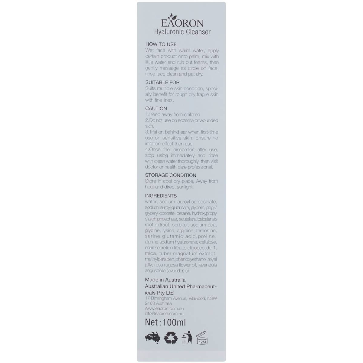 Eaoron Hyaluronic Cleanser 100ml | Woolworths