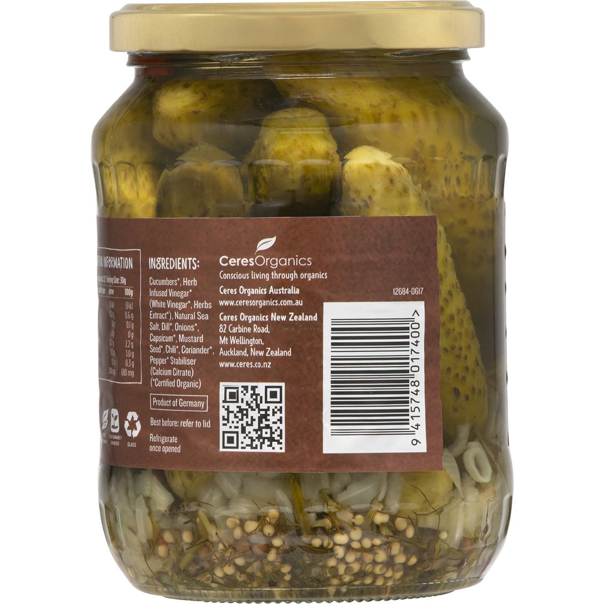 Ceres Organics Chilli Gherkins 670g Woolworths