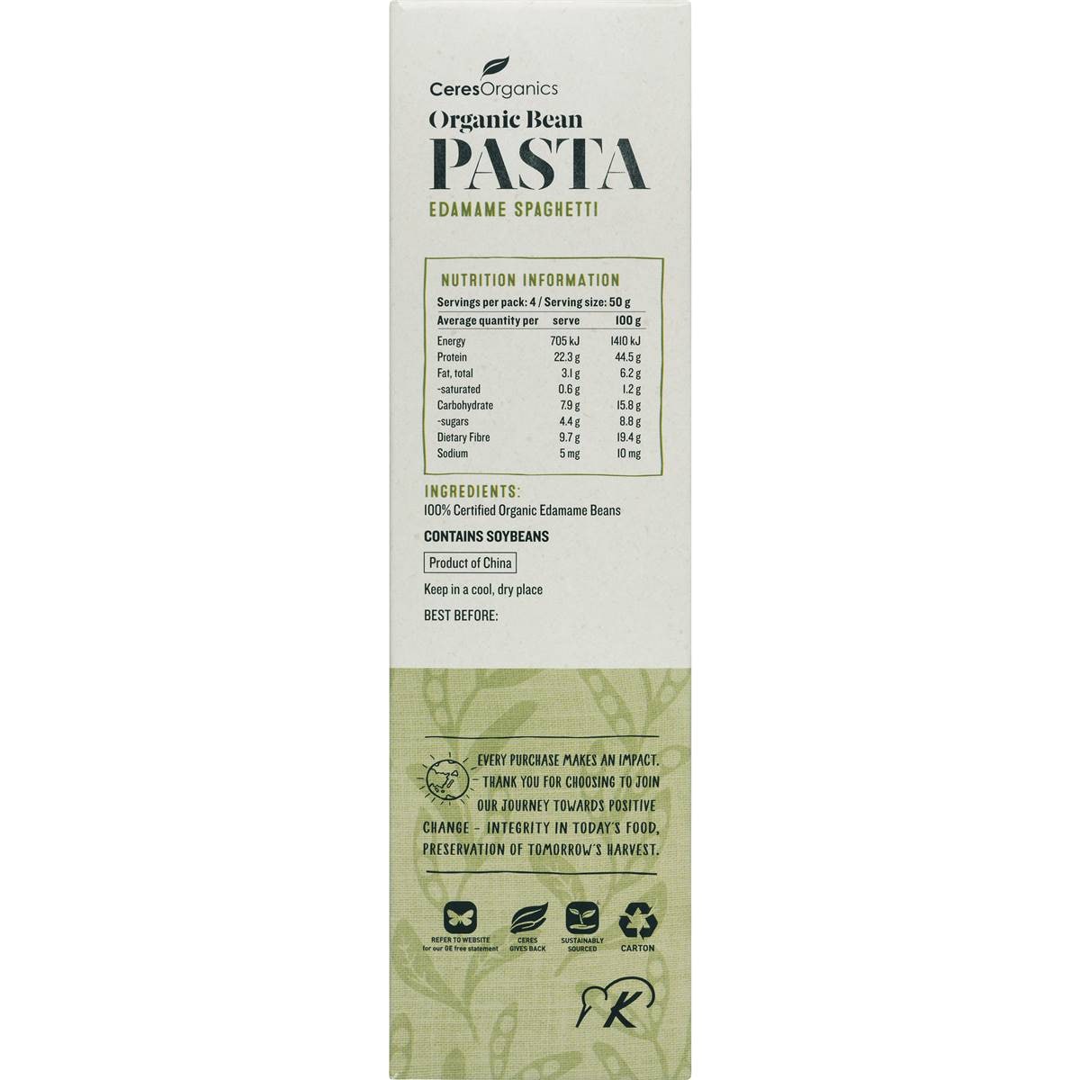Ceres Organics Edamame Spaghetti 200g Woolworths