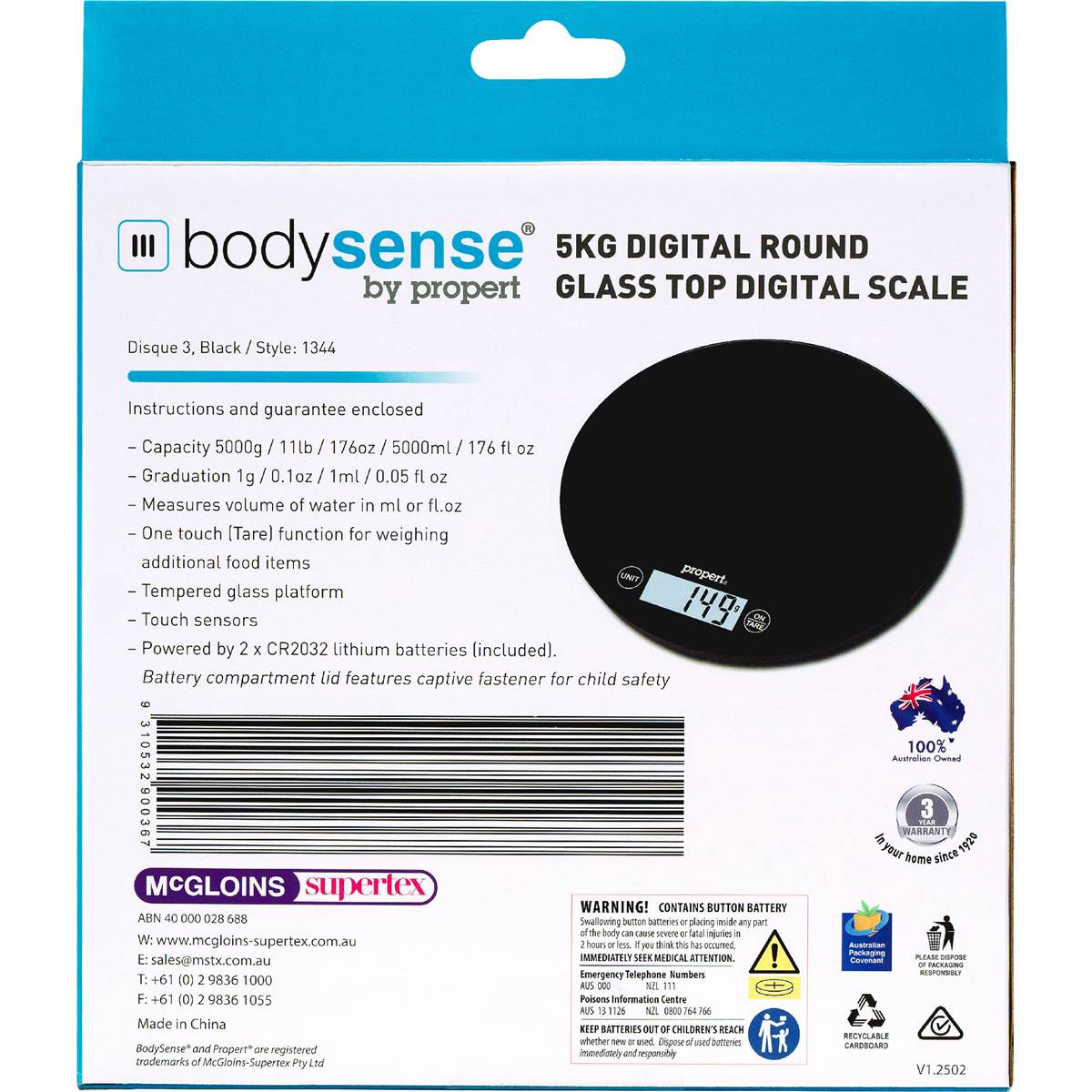 Propert Digital Kitchen Scale 5kg Round Glass Top Assorted Each