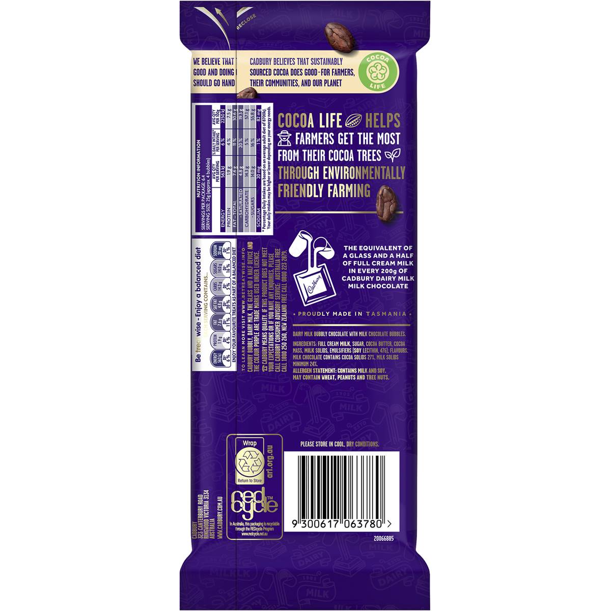 Cadbury Dairy Milk Bubbly Milk Chocolate 160g Woolworths