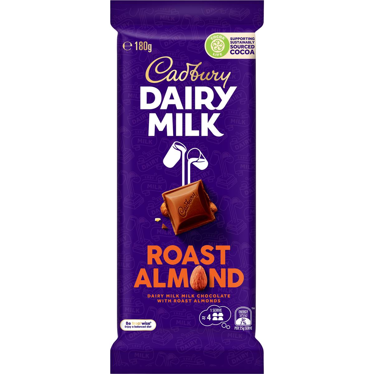 Cadbury Dairy Milk Roast Almond Chocolate Block 180g Woolworths