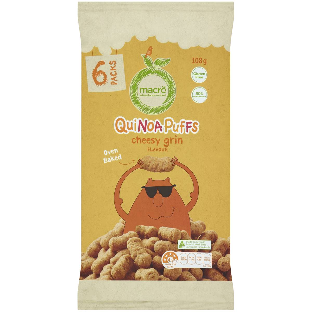 Macro Quinoa Puffs Cheesey Grin 6 Pack Woolworths