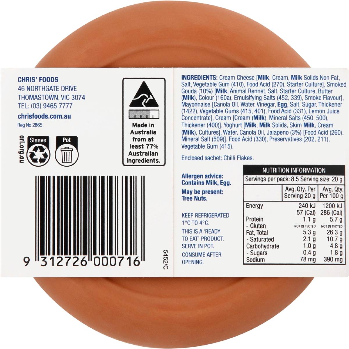 Chris' Heritage Smoked Gouda & Jalapeno Dip 170g Woolworths