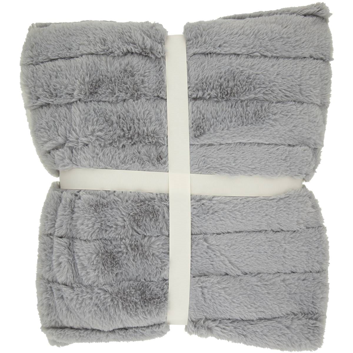 Inspire Faux Fur Stripe Throw Grey Each Woolworths