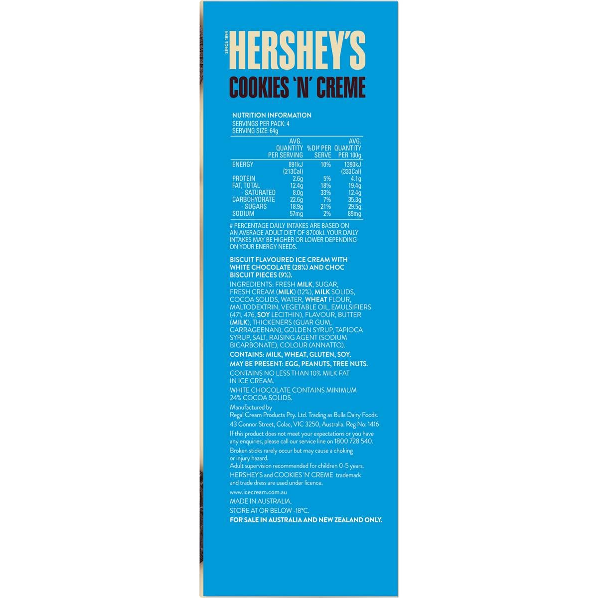 Hershey's Cookies & Cream Sticks 4 Pack Woolworths