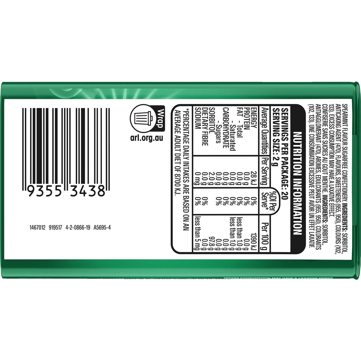 Eclipse Spearmint Sugar Free Mints Tin 40g Woolworths
