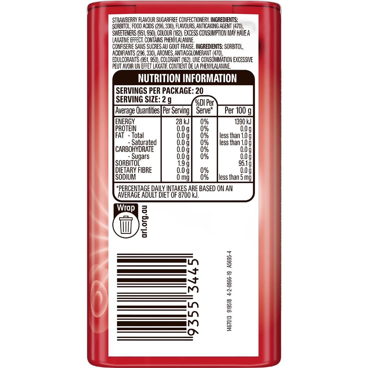 Eclipse Strawberry Sugar Free Mints Tin 40g Woolworths