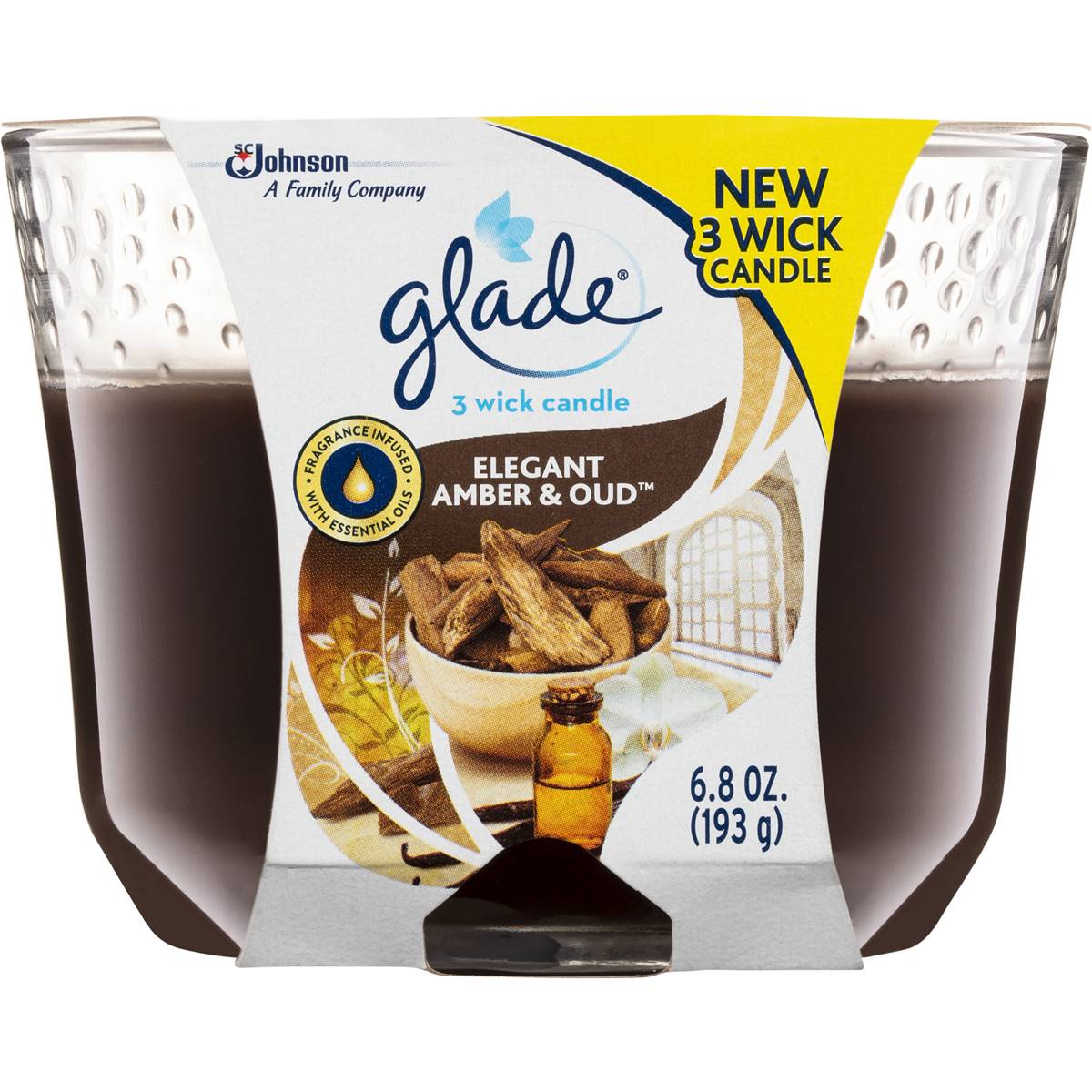 Glade 3 Wick Candle Amber & Oud 193g Woolworths