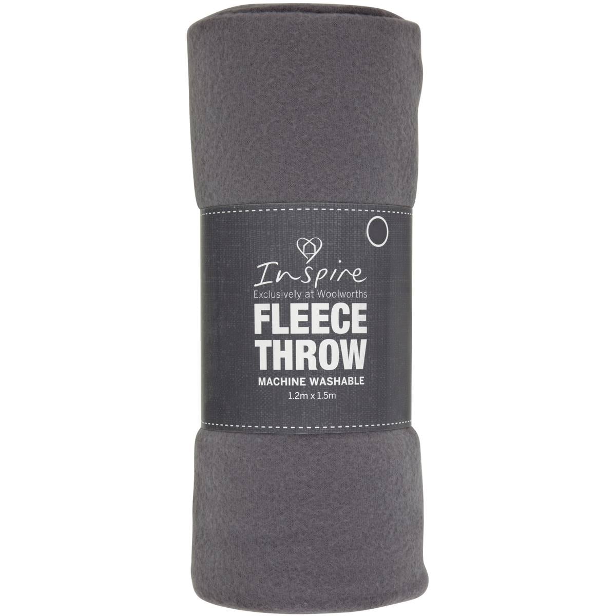 Inspire Basic Fleece Throw Grey Plain Each Woolworths