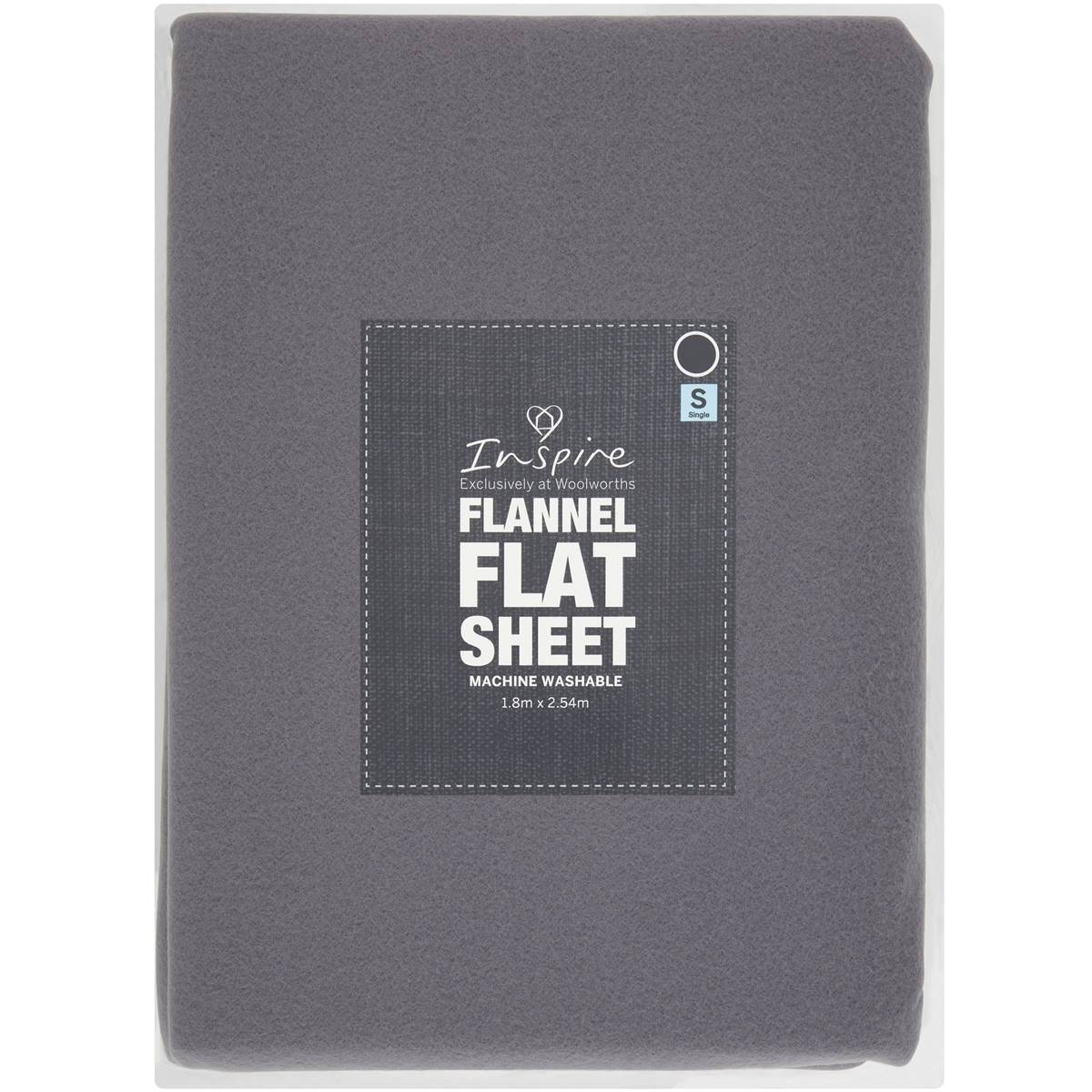 Inspire Microflannel Bed Sheet Flat Single Bed Lt Grey Each Woolworths