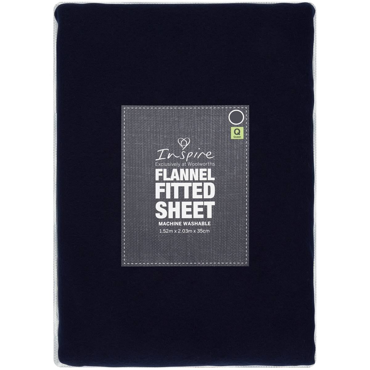 Inspire Microflannel Bed Sheet Fitted Queen Bed Navy Each Woolworths