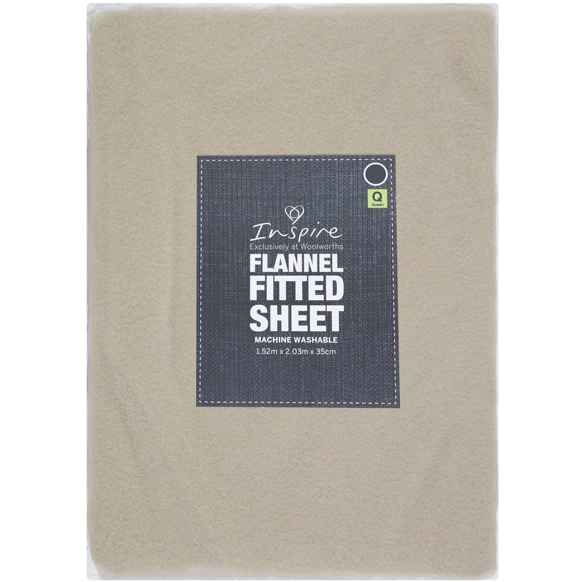 Inspire Microflannel Bed Sheet Fitted Queen Bed Cream Each Woolworths