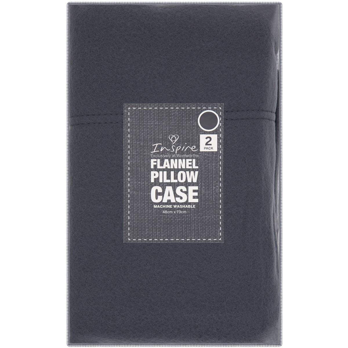 Inspire Microflannel Pillow Cases Dark Grey 2 Pack Woolworths