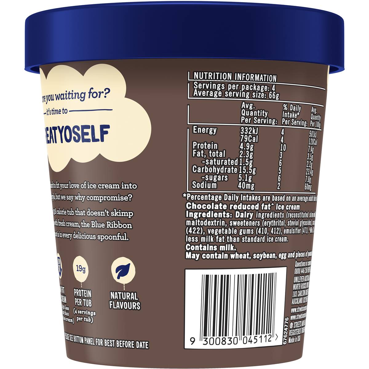 Streets Creamy Chocolate Reduced Fat Ice Cream 460ml Woolworths