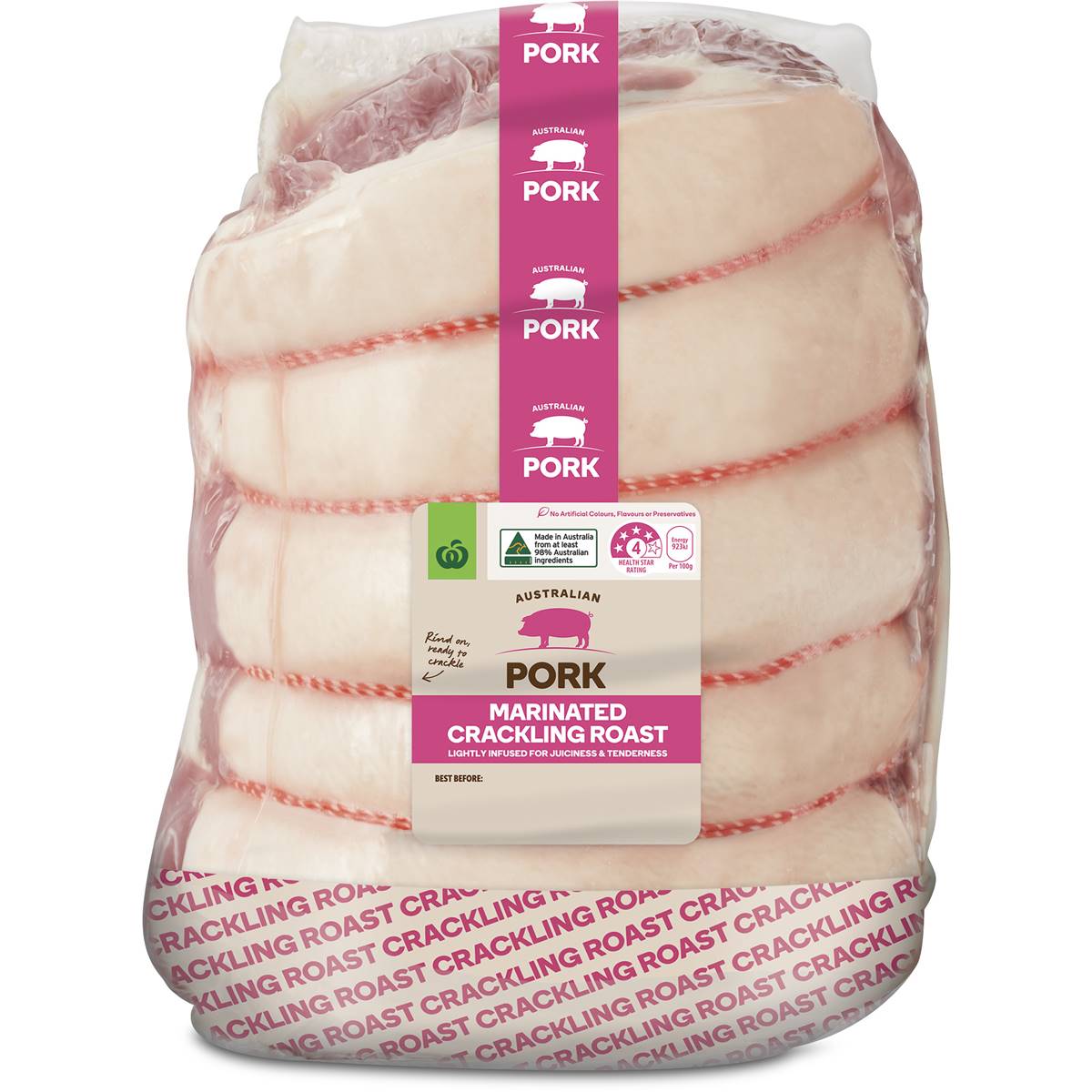 Woolworths Lightly Marinated Pork Scotch Crackle Roast 1kg 1.6kg