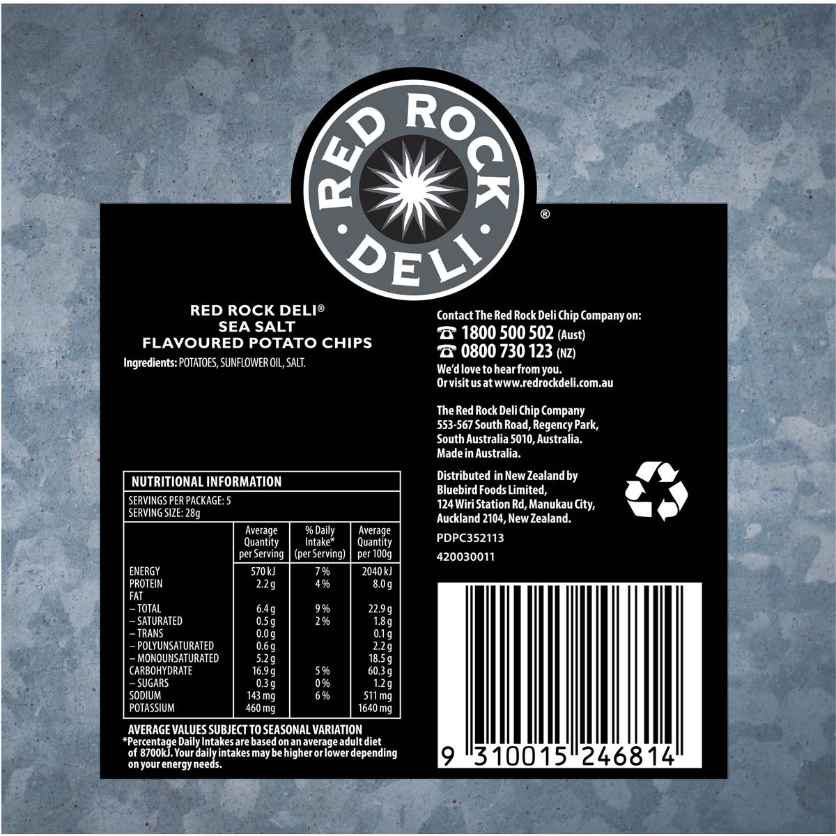 Red Rock Deli Sea Salt Potato Chips 28g X5 Pack Woolworths