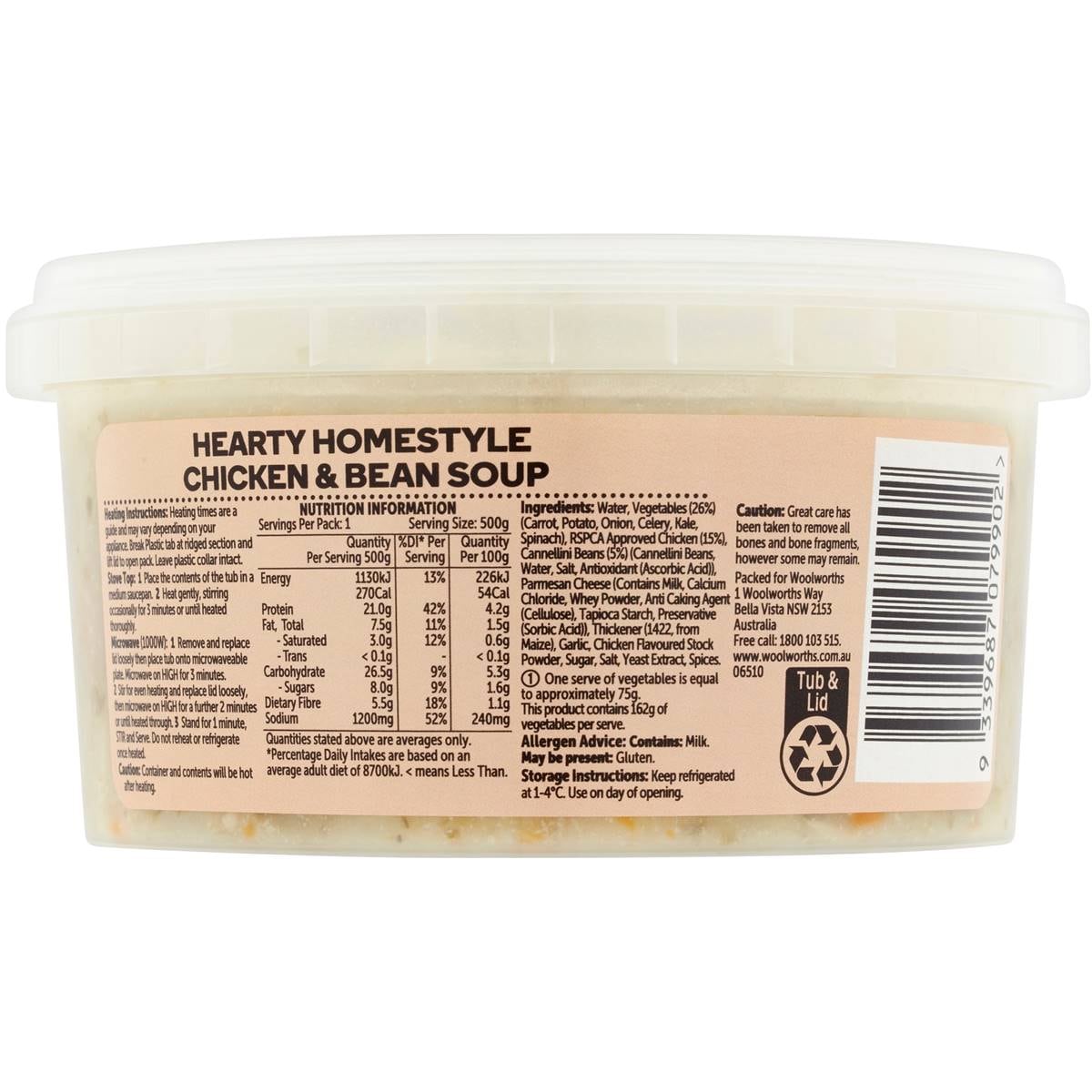 Woolworths Hearty Chicken & Bean Soup 500g Woolworths