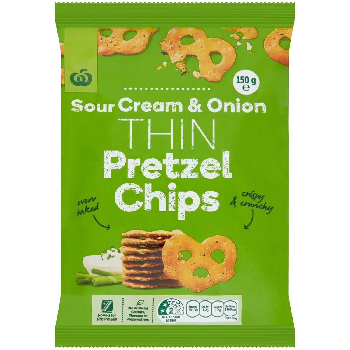 Woolworths Pretzel Chips Sour Cream & Onion 150g Woolworths