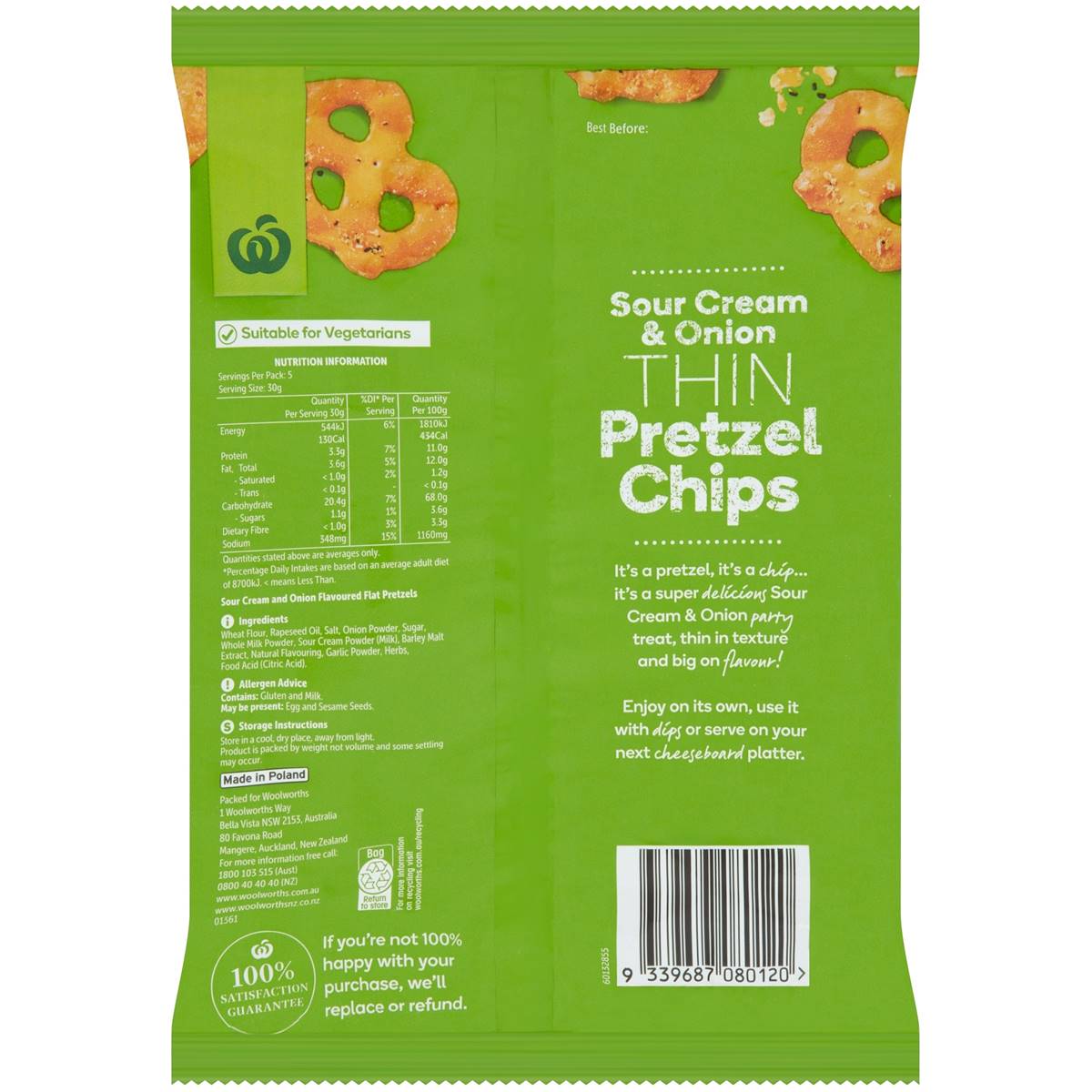 Woolworths Pretzel Chips Sour Cream & Onion 150g Woolworths