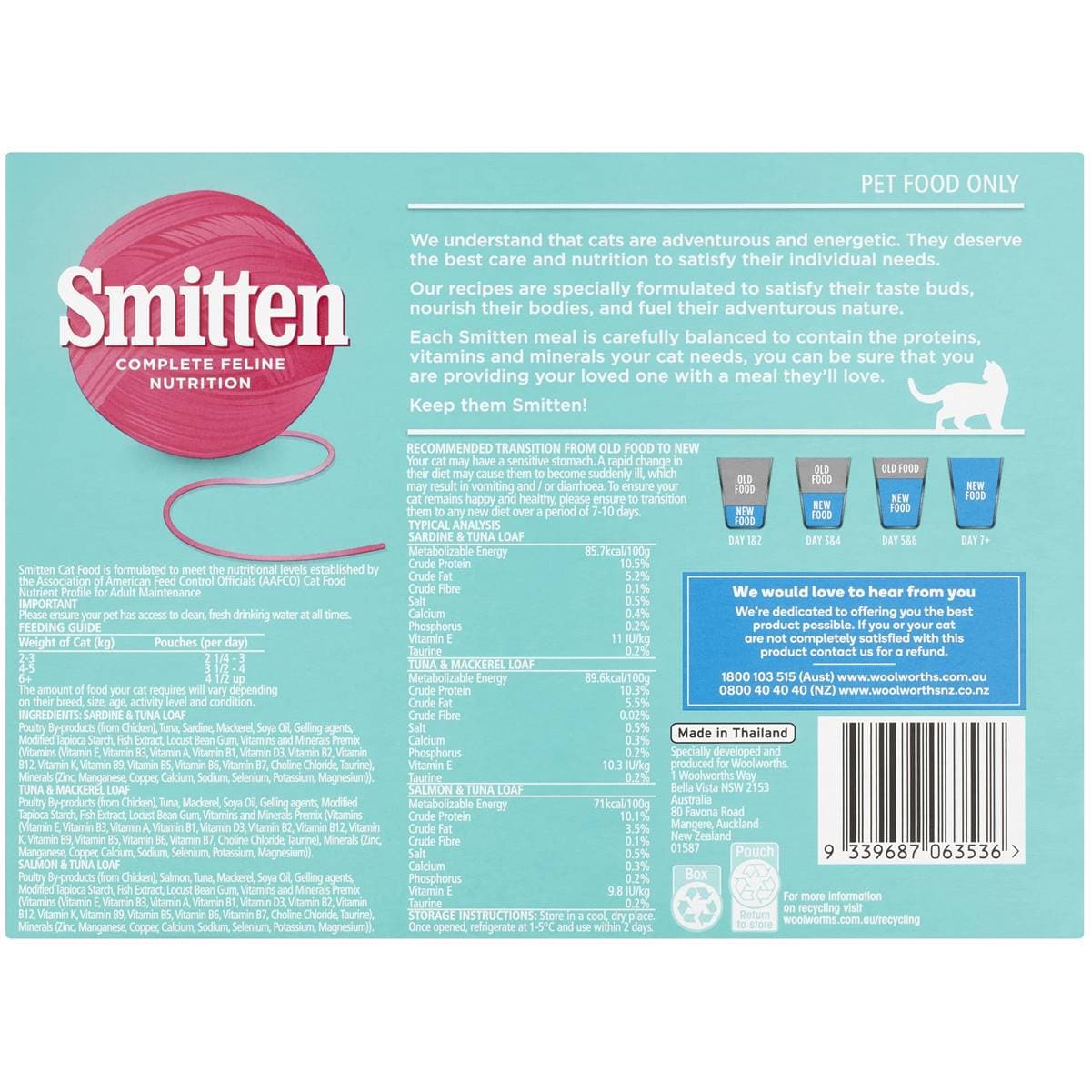 Smitten Wet Cat Food Seafood Variety Pouches 100g X12 Pack Woolworths