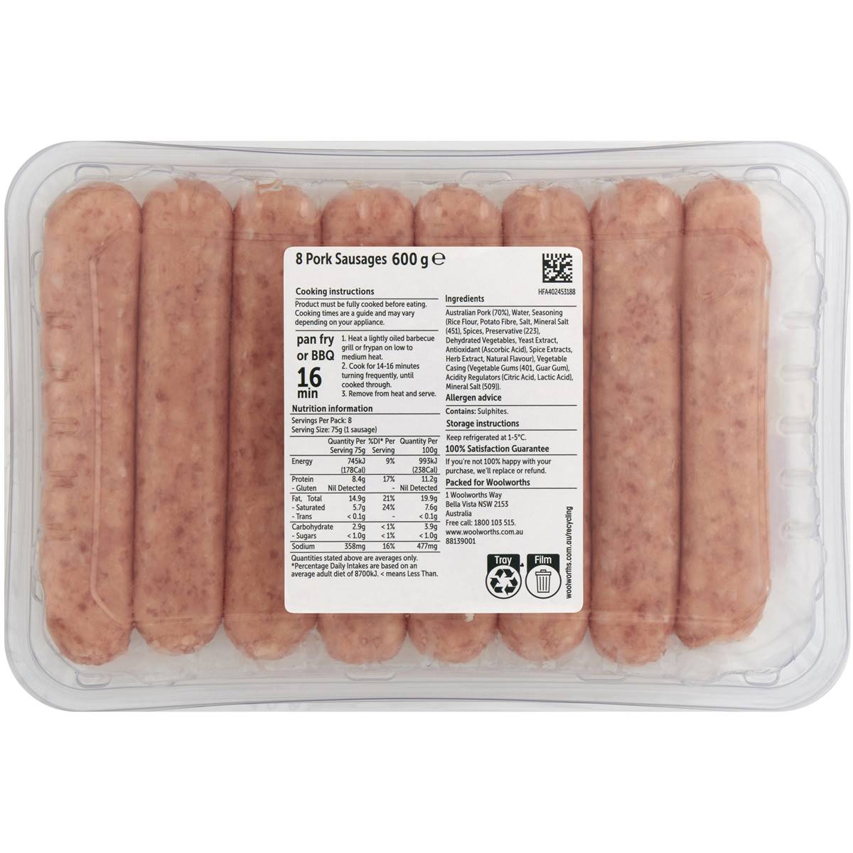 Woolworths 8 Pork Sausages 600g Woolworths